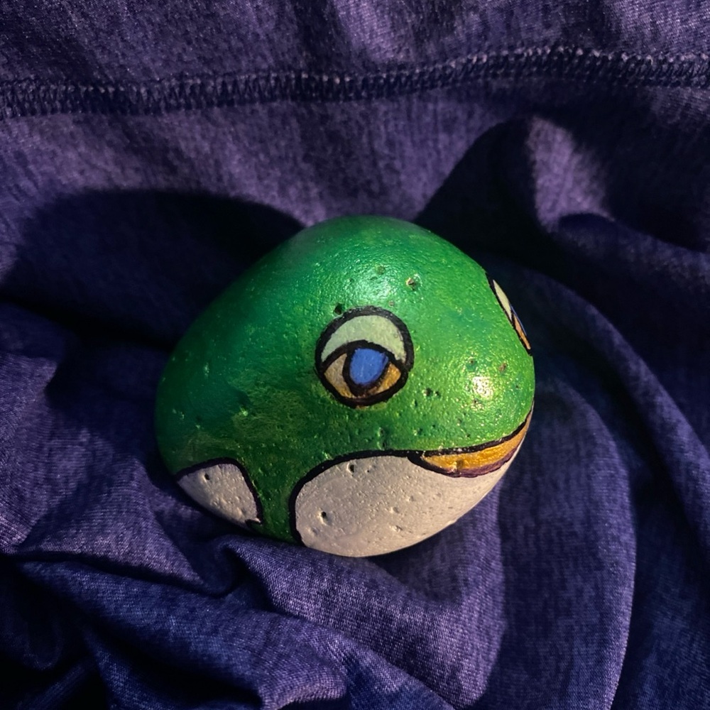 Hand-Painted Green Frog Rock 3” x2.75”x3”
